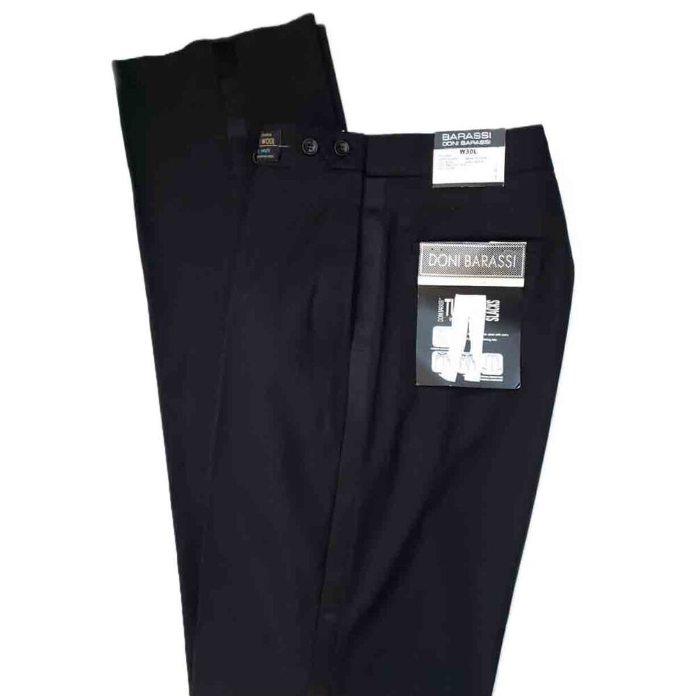 NEW Doni Barassi Super 140s Merino Wool Tuxedo Pants Black Flat Front Size 30L